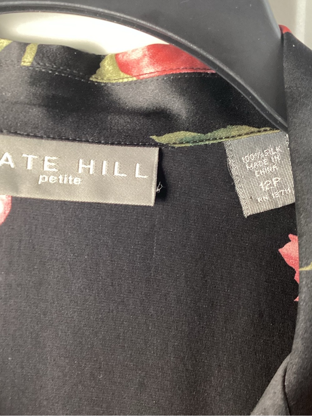Kate Hill Black Floral Silk  Blouse with Red Roses - Picture 3 of 7